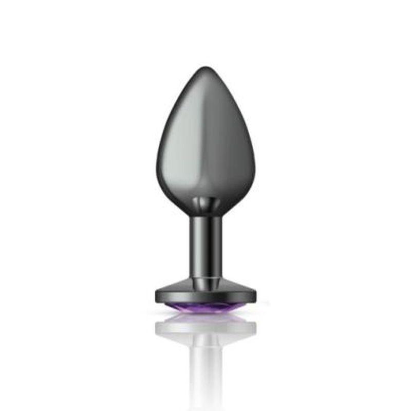 Cheeky Charms Gunmetal Round Butt Plug w Purple Jewel Medium - Take A Peek