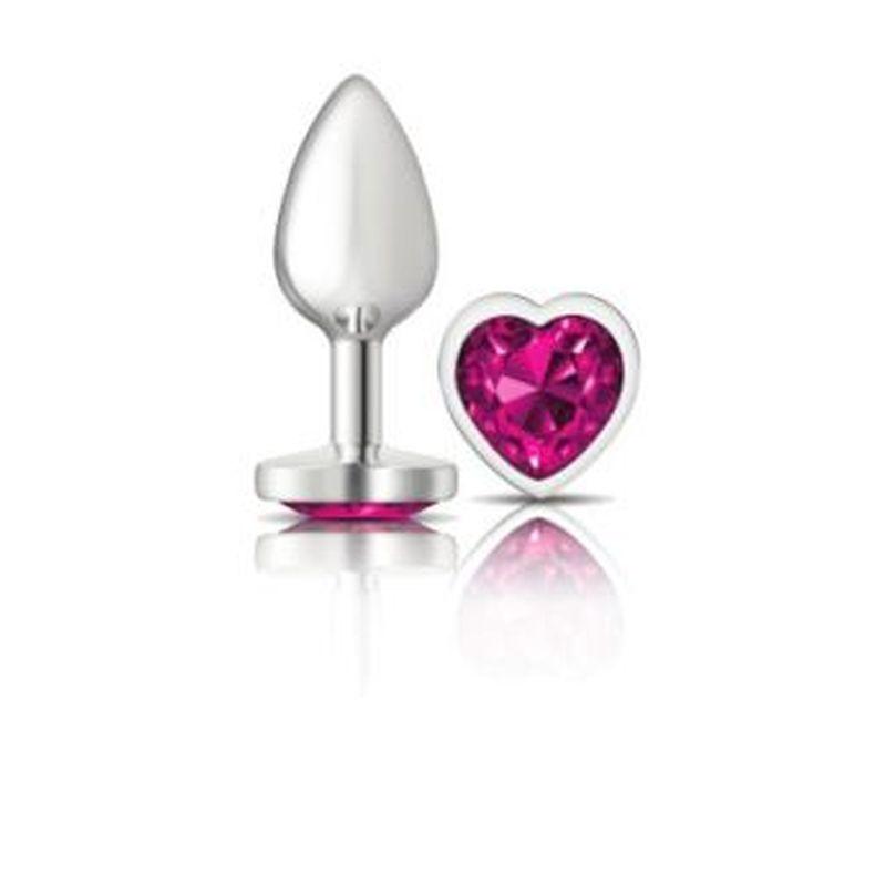 Cheeky Charms Silver Metal  Butt Plug w Heart Pink Jewel Small - Take A Peek