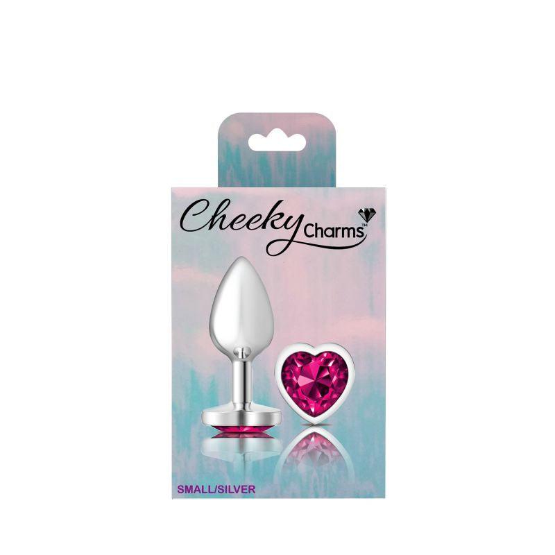 Cheeky Charms Silver Metal  Butt Plug w Heart Pink Jewel Small - Take A Peek