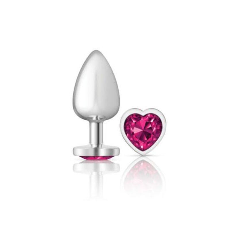 Cheeky Charms Silver Metal  Butt Plug w Heart Pink Jewel Large - Take A Peek