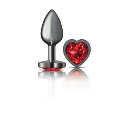 Cheeky Charms Gunmetal  Butt Plug w Heart Red Jewel Small - Take A Peek