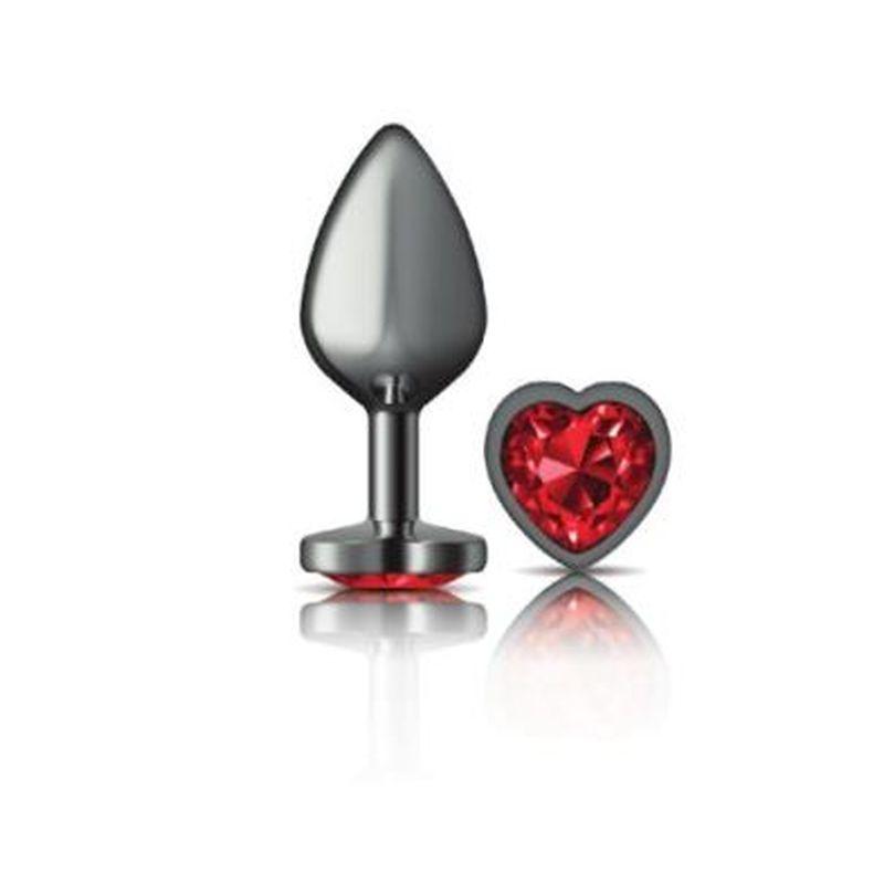 Cheeky Charms Gunmetal  Butt Plug w Heart Red Jewel Medium - Take A Peek