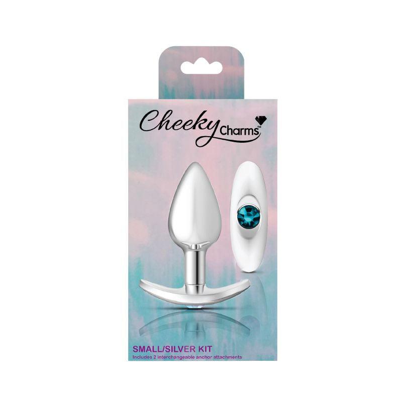 Cheeky Charms Silver Anchor Butt Plug w Clear and Teal Jewel Kit - Take A Peek