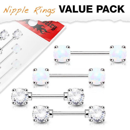 2 Pairs Value Pack Double Front Facing Round Prong Set 316L Surgical Steel Nipple Bar - Take A Peek