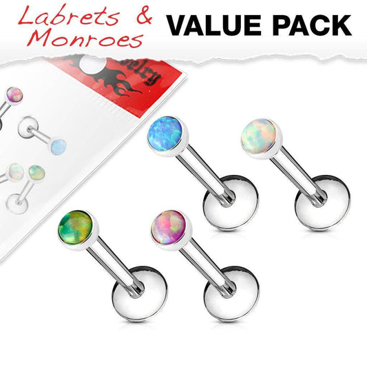 4 Pcs Value Pack Internally Threaded Opal Set 316L Surgical Steel Labret, Flat Back Studs - Take A Peek