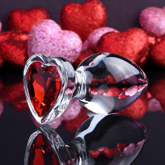 Adam & Eve RED HEART GEM GLASS PLUG LARGE - Take A Peek