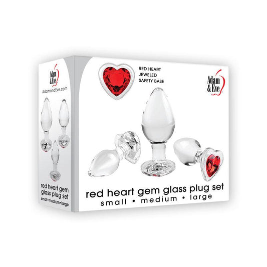 Adam & Eve RED HEART GEM GLASS PLUG SET - Take A Peek