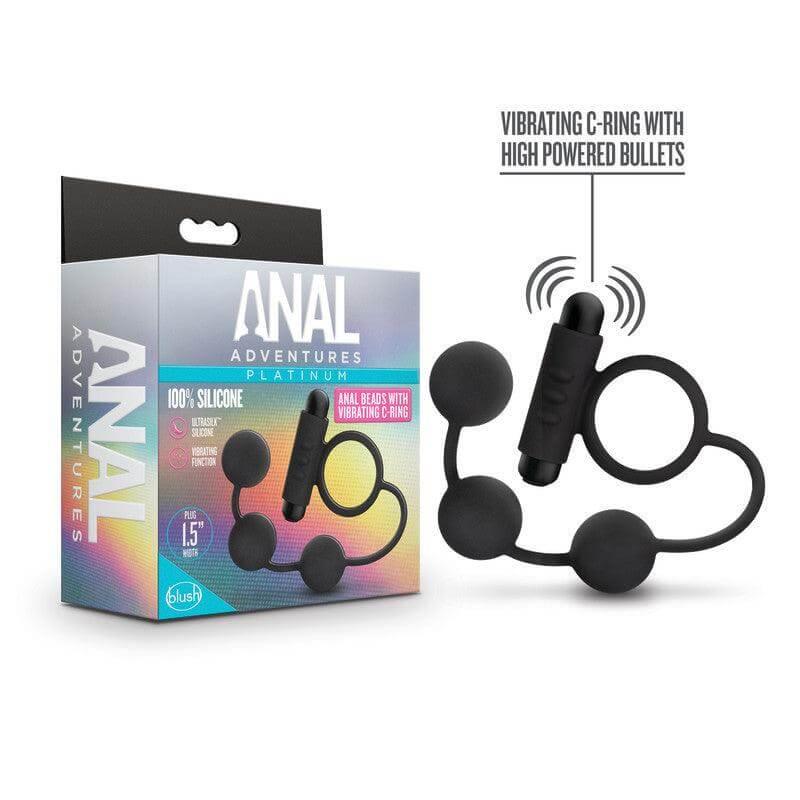 Anal Adventures Platinum Anal Beads & Vibrating C-Ring - Take A Peek