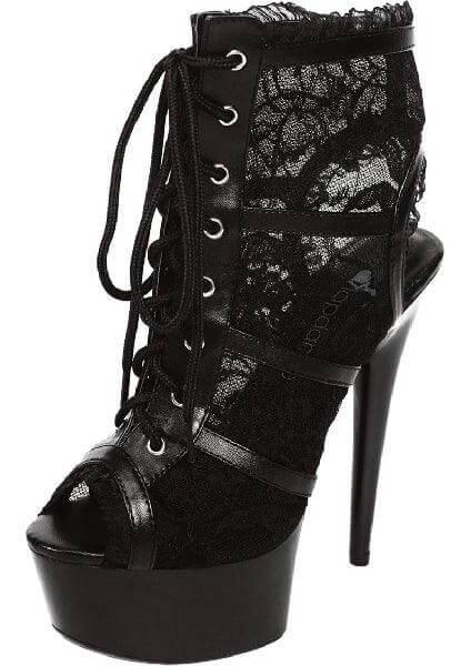 Black Lace Open Toe Platform Ankle Bootie 6in Heel Size 7 - Take A Peek