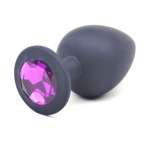 Black Silicone Anal Plug Large w/ Purple Diamond - Take A Peek
