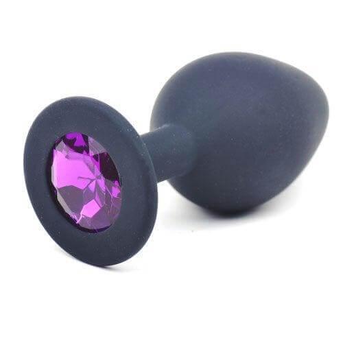 Black Silicone Anal Plug Medium w/ Purple Diamond - Take A Peek