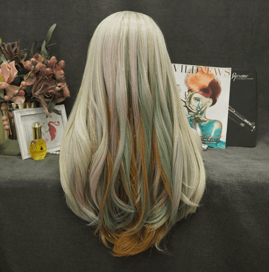 Blonde-Light green & Deep Yellow Highlighted With Shiny Wig - Take A Peek