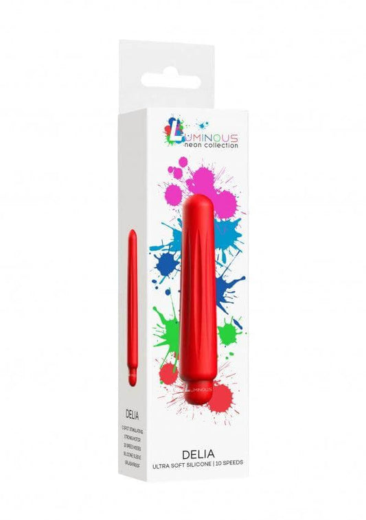 Delia - ABS Bullet With Silicone Sleeve - 10-Speeds - Red - Take A Peek