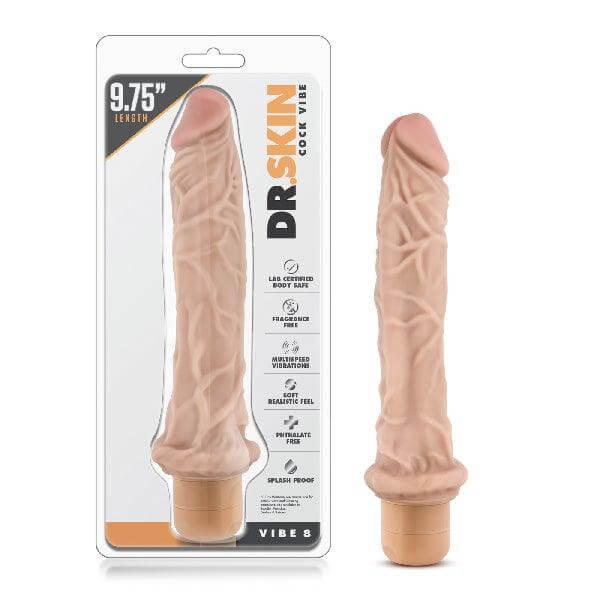 Dr Skin Cock Vibe 8 9.75in Vibrating Cock Beige - Take A Peek