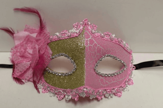 EYEMASK BI CRACKLE GLITTER PINK WITH BOW FEATHER - Take A Peek