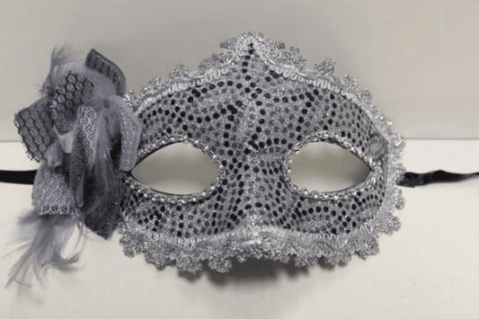 EYEMASK METALLIC SILVER WITH DOTTED PATTERN WITH BOW FEATHER - Take A Peek