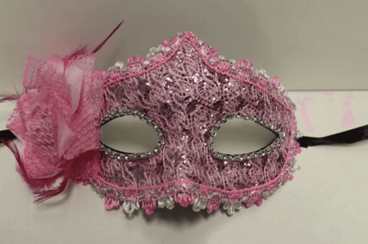 EYEMASK PINK LACE SEQUIN WITH BOW FEATHER - Take A Peek