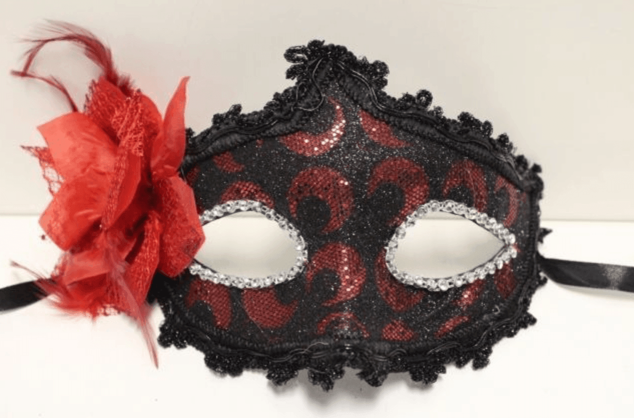 EYEMASK RED LACE GLITTER MOON WITH BOW FEATHER - Take A Peek