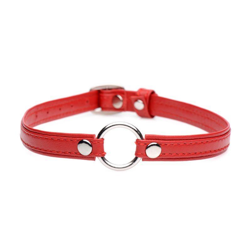 Fiery Pet Leather Choker w/ Silver Ring Red - Take A Peek