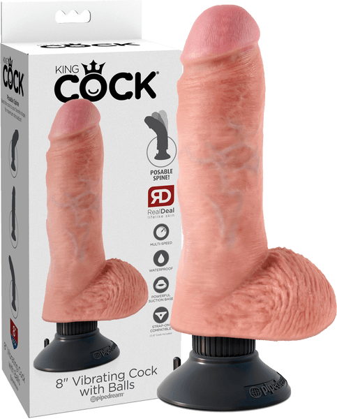 8" Vibrating Cock With Balls (Flesh) - Take A Peek