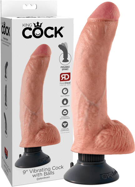 9" Vibrating Cock With Balls (Flesh) - Take A Peek