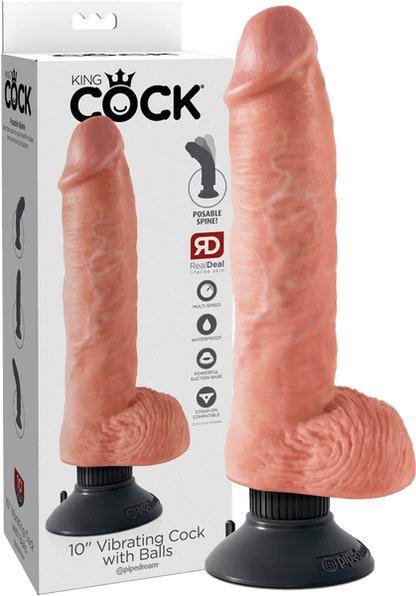 10" Vibrating Cock With Balls (Flesh) - Take A Peek