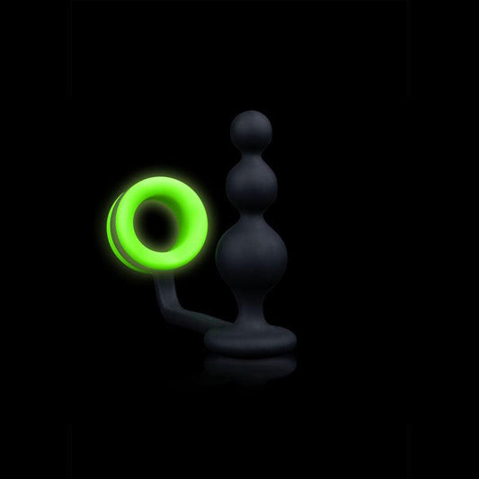 OUCH! Glow In The Dark Beads Butt Plug with Cock Ring - Take A Peek