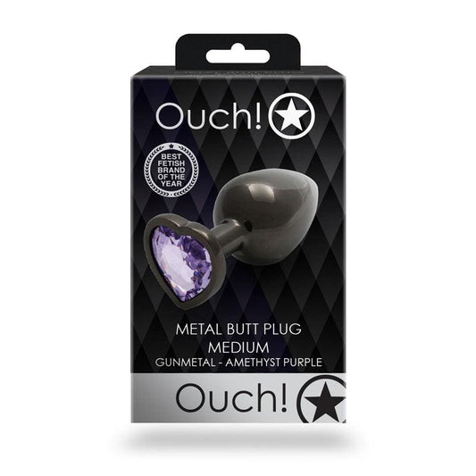 OUCH! Heart Gem Gunmetal Butt Plug - Medium - Take A Peek
