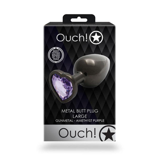 OUCH! Heart Gem Gunmetal Butt Plug - Large - Take A Peek
