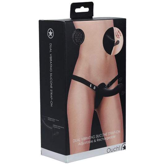 OUCH! Dual Vibrating Silicone Strap-On - Black - Take A Peek