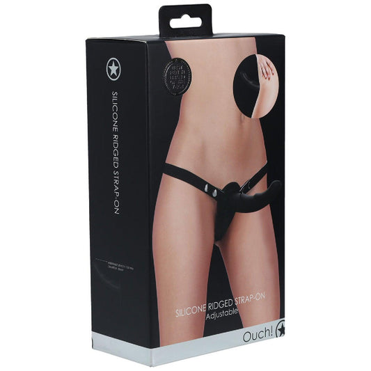 OUCH! Silicone Ridged Strap-On - Black - Take A Peek