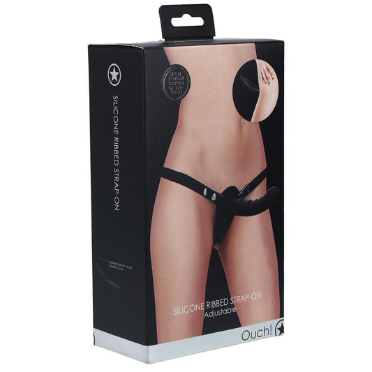 OUCH! Silicone Ribbed Strap-On - Black - Take A Peek