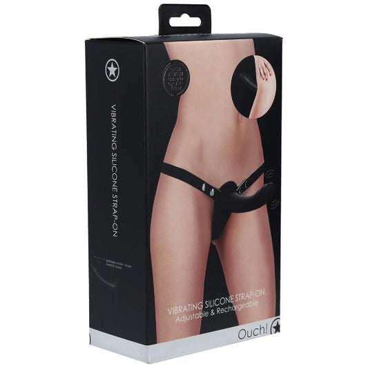 OUCH! Vibrating Silicone Strap-On - Black - Take A Peek