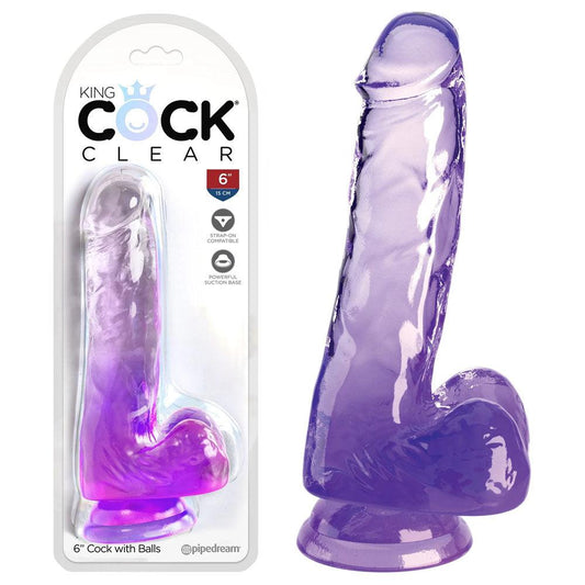 King Cock Clear 6'' Cock with Balls - Purple - Take A Peek