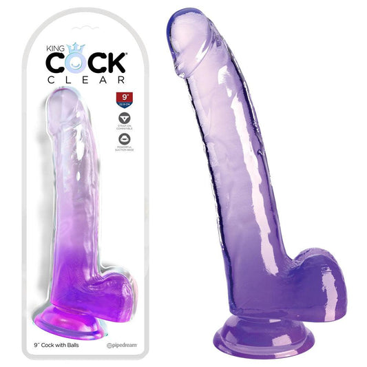 King Cock Clear 9'' Cock with Balls - Purple - Take A Peek