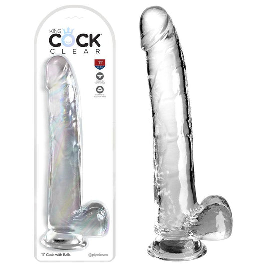 King Cock Clear 11'' Cock with Balls - Clear - Take A Peek
