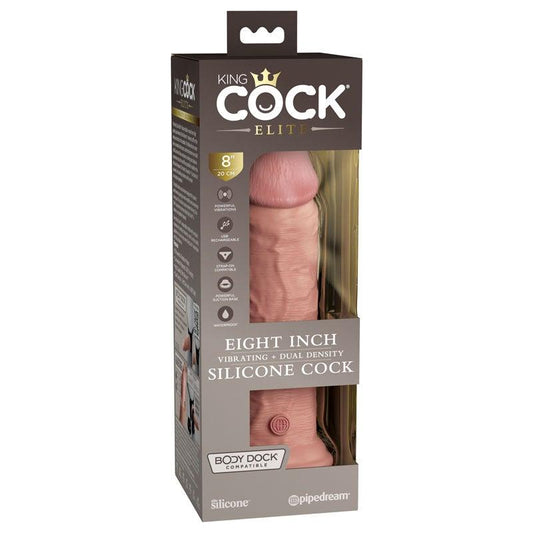 King Cock Elite 8'' Vibrating Dual Density Cock - Flesh - Take A Peek