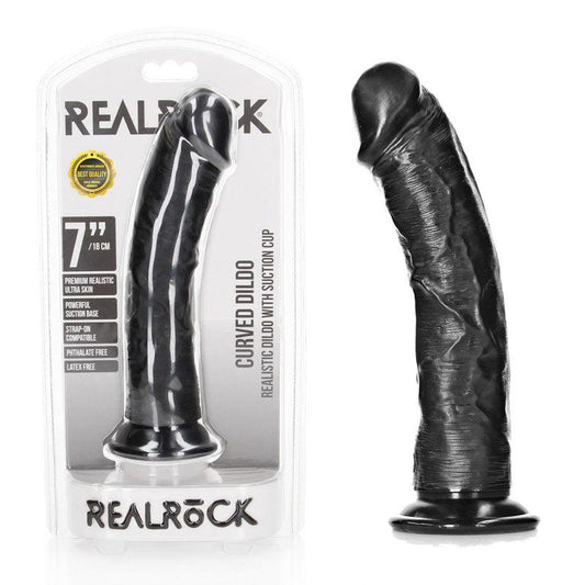 REALROCK Realistic Regular Curved Dildo with Suction Cup - 18 cm - Take A Peek