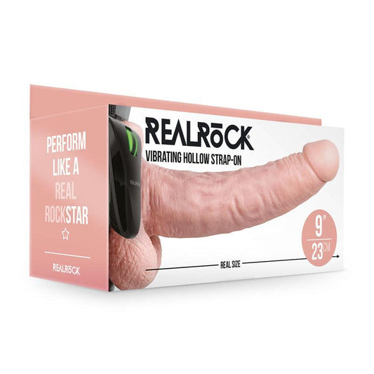 REALROCK Vibrating Hollow Strapon + Balls - 23cm Flesh - Take A Peek