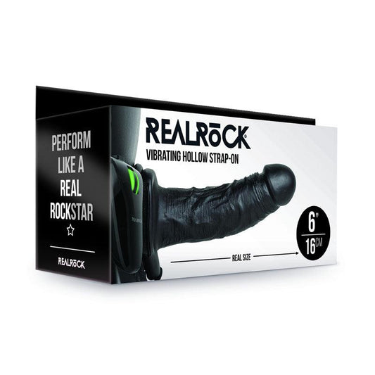 REALROCK Vibrating Hollow Strap-on - 15.5 cm Black - Take A Peek