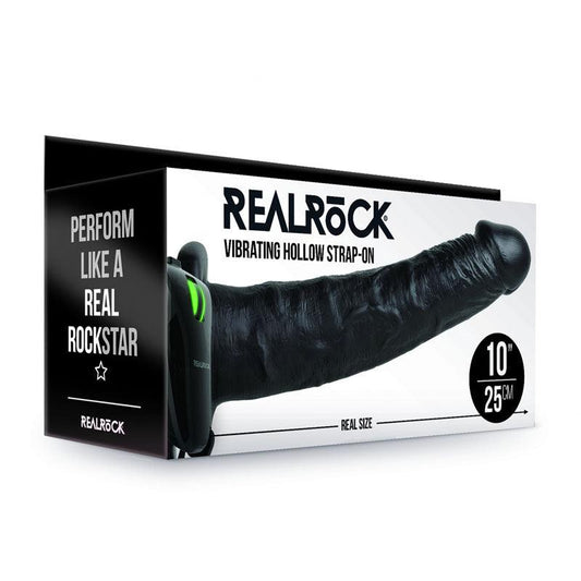 REALROCK Vibrating Hollow Strap-on - 24.5 cm Black - Take A Peek