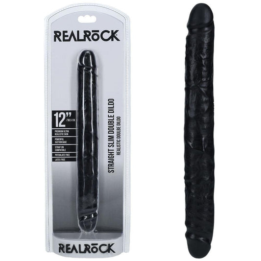 REALROCK 30cm Slim Double Dildo - Black - Take A Peek