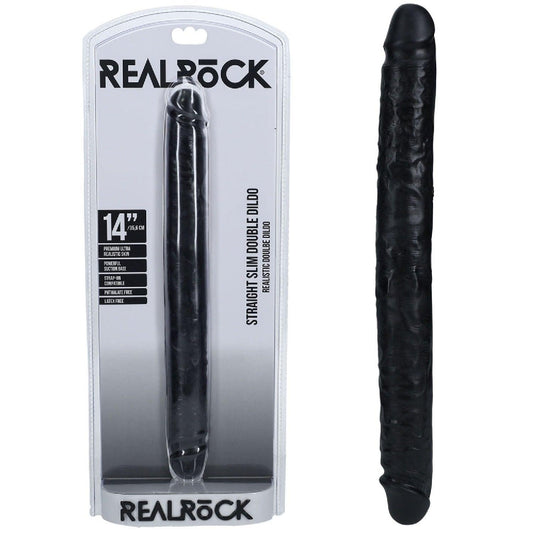 REALROCK 35cm Slim Double Dildo - Black - Take A Peek