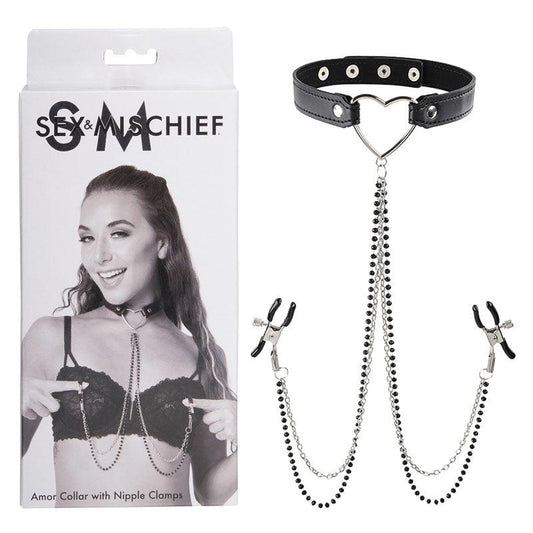 Sex & Mischief Amor Collar with Nipple Clamps - Take A Peek